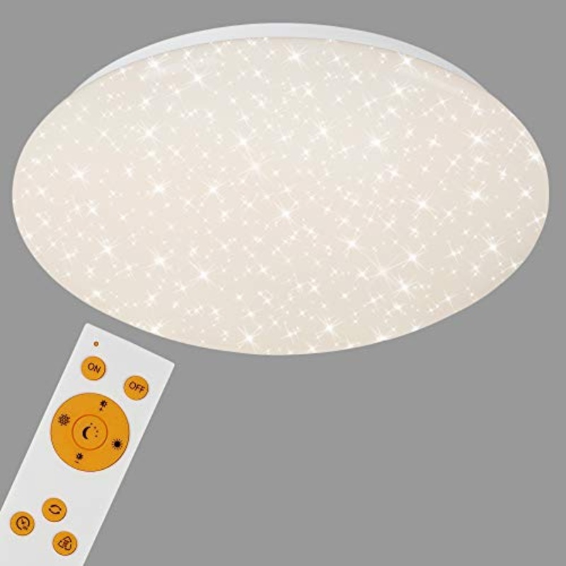 Briloner Leuchten – Plafoniera LED Dimmerabile, decoro a stelle, Luce calda neutra fredda, include telecomando, LED integrati 1300Lm 15W, 29.3 cm, Lampada da soffitto per camera, plastica IP20