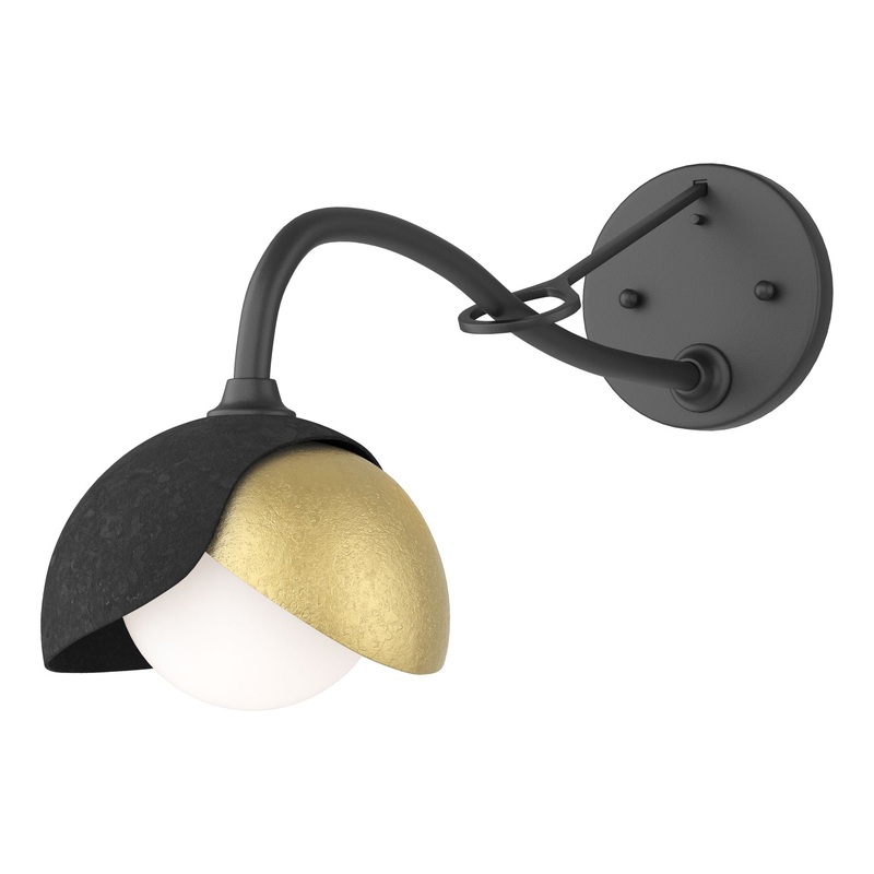Brooklyn 1-Light Double Shade Long-Arm Sconce Black Modern Brass