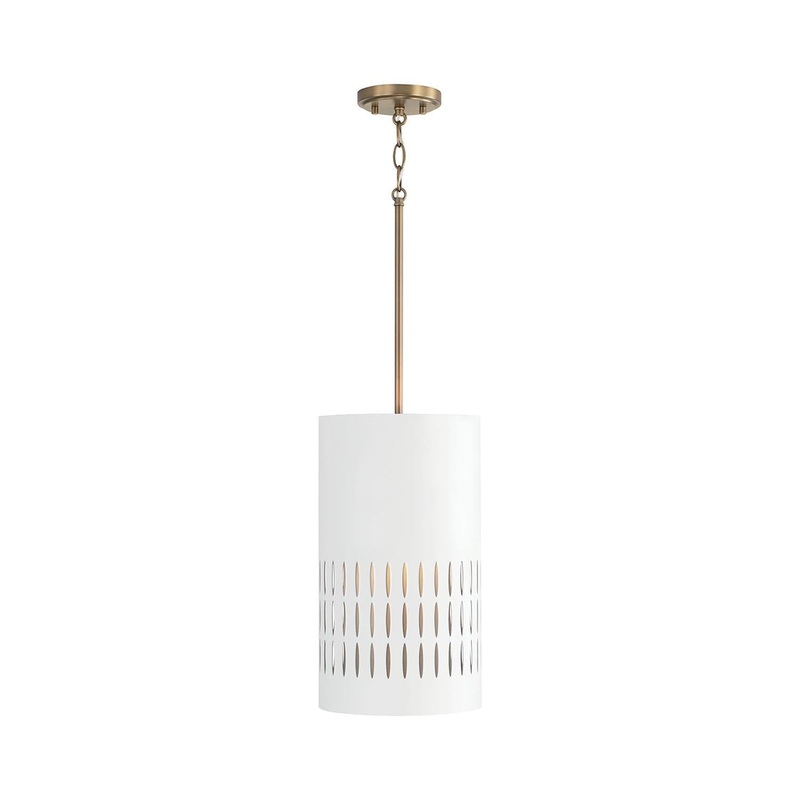 Capital Lighting 350212AW Dash 1 Light Pendant Aged Brass and White