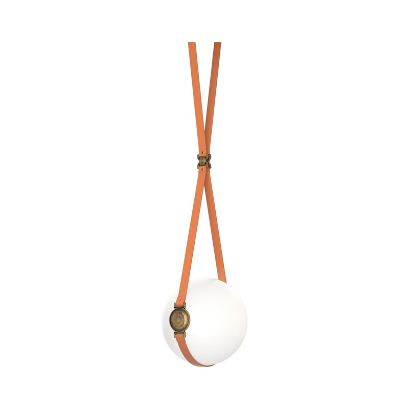 Derby Small LED Pendant Black Antique Brass with Chestnut Leather Non-Branded Plate