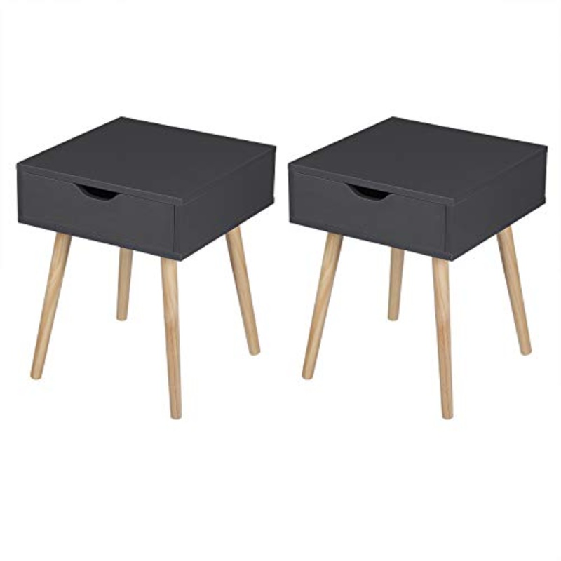 eSituro Set 2 Comodini da Camera da Letto Grigi Tavolino da Divano con Cassetti Gambe in Legno 40x40x50 cm SCD0153-2