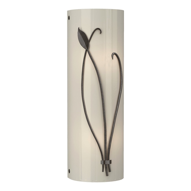 Forged Leaf and Stem Sconce Oil Rubbed Bronze Ivory Art Glass (CC) Right