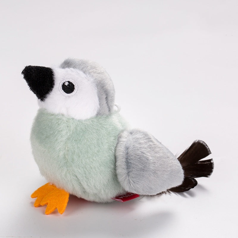 Interactive Plush Cat Toy – Lifelike Bird with Chirping Sounds and Feathers,Light Gray