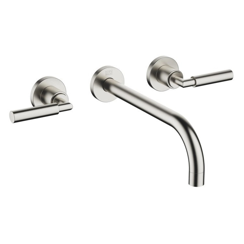 Lavatory Faucet TARA Wall Mount Mixer 2 Lever ADA WaterSense Brushed Platinum 1.2 Gallons per Minute Less Drain 3 Hole