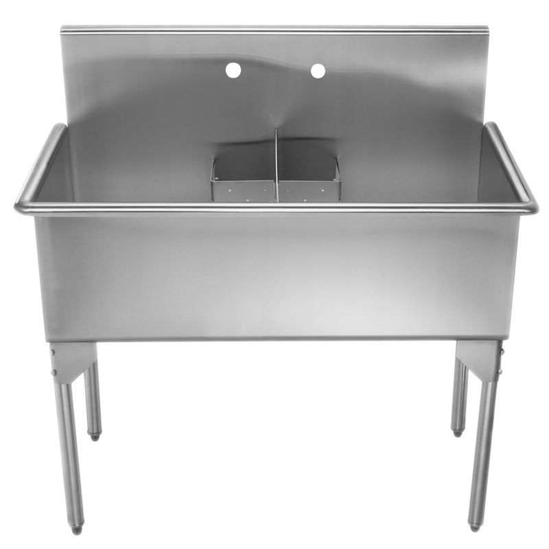 Pearlhaus Brushed Stainless Steel Double Bowl Commerical Freestanding Utility Sink