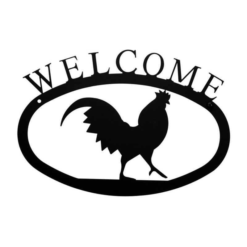 Village Wrought Iron WEL-1-S Rooster Welcome Sign Small
