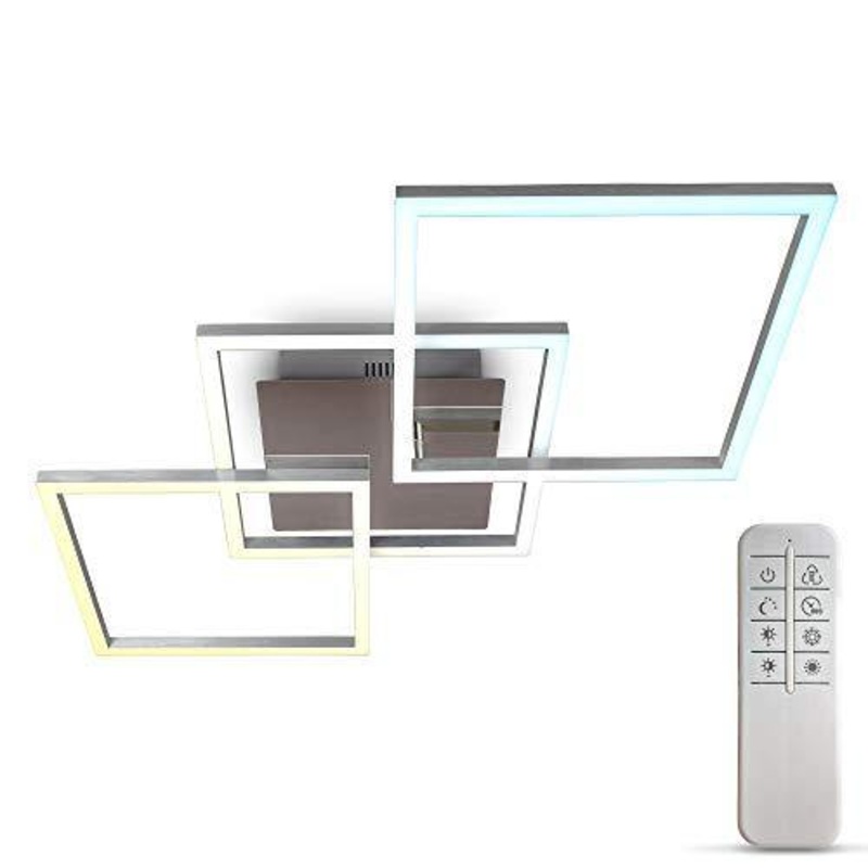 B.K.Licht Plafoniera LED dimmerabile, CCT luce calda, neutra, fredda, telecomando, LED integrati 32W, 2600Lm, quadrato orientabile, lampadario con timer e funzione luce notturna per camera