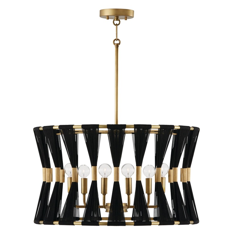 Capital Lighting 341161KP Bianca 6 Light Pendant Black Rope and Patinaed Brass