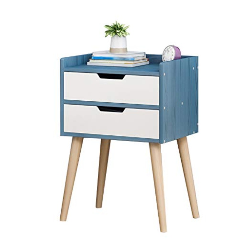 Comodino Corridoio Domestica Addensare Studio in Doppio pompaggio di Legno Solido Locker Assemblea Letto Bagno Soggiorno Multifunzione 33X28X54cm FANJIANI (Color : Blue Wood)