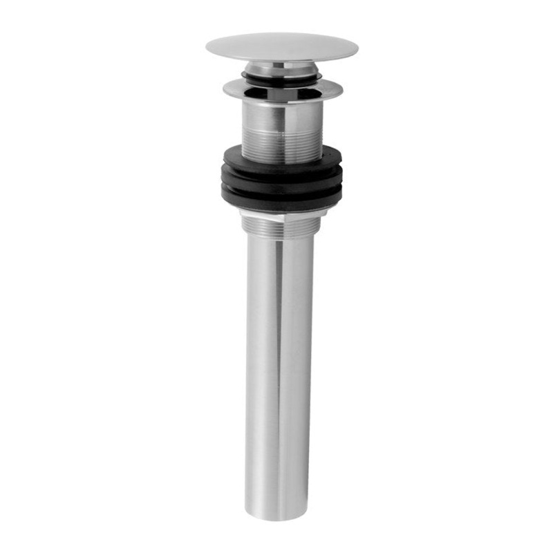 Lavatory Drain Finger Touch Round Less Overflow 1-1/2 Inch Satin Brass for Standard Pop-Ups and P.P. Plugs with Rubber Stoppers 8 Inch Length