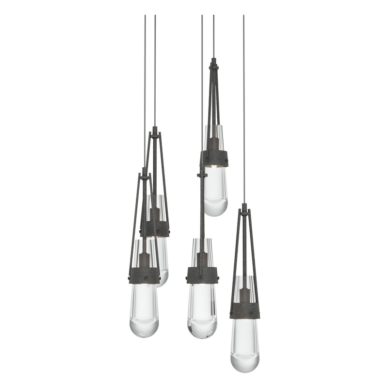Link 5-Light Clear Glass Pendant Natural Iron