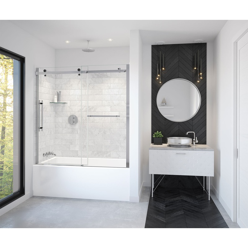 MAAX 138485-900-350-000 Vela 56 -59 x 59 in. 8 mm Sliding Tub Door with Towel Bar for Alcove Installation with Clear glass in Chrome and Matte Black