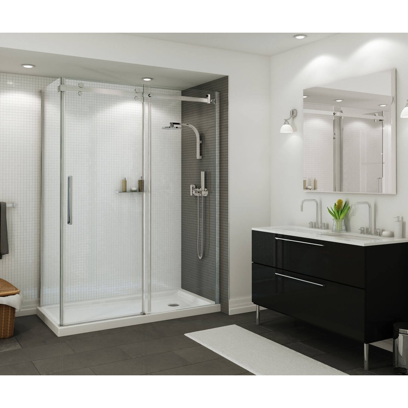 MAAX 410035-543-001-000 B3Round 6034 Acrylic Corner Right Shower Base in White with Anti-slip Bottom with Center Drain