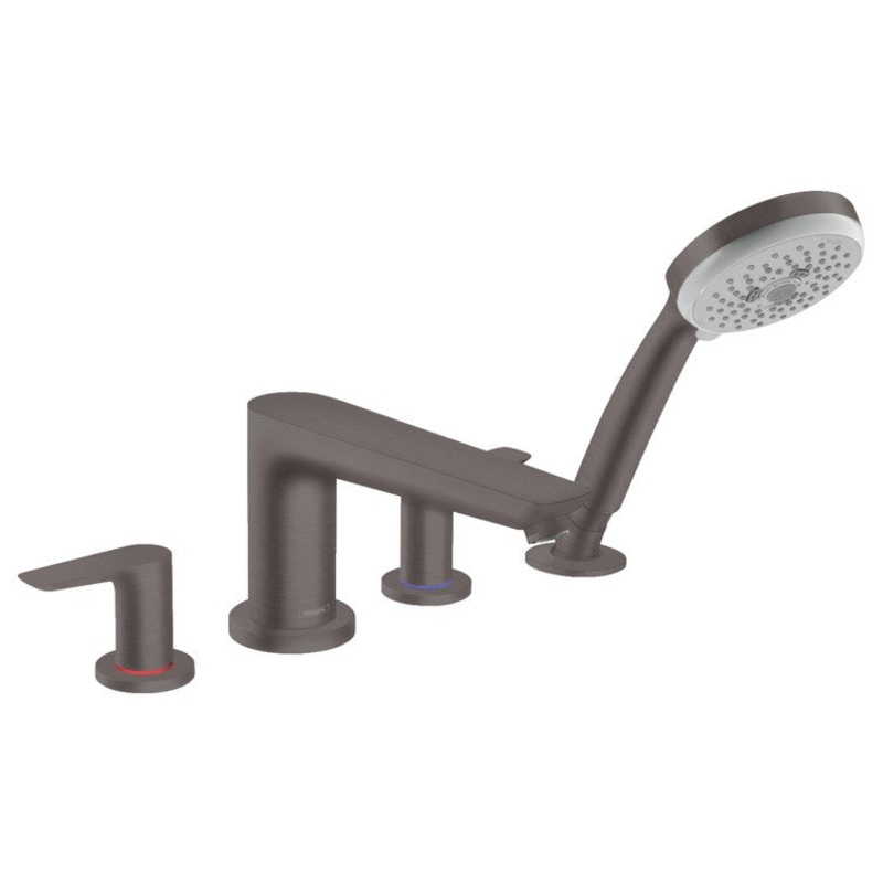 Roman Tub Trim Talis E Deck Mount with Handshower 2 Lever Brushed Black Chrome 8 Inch Spread 5.6 Gallons per Minute