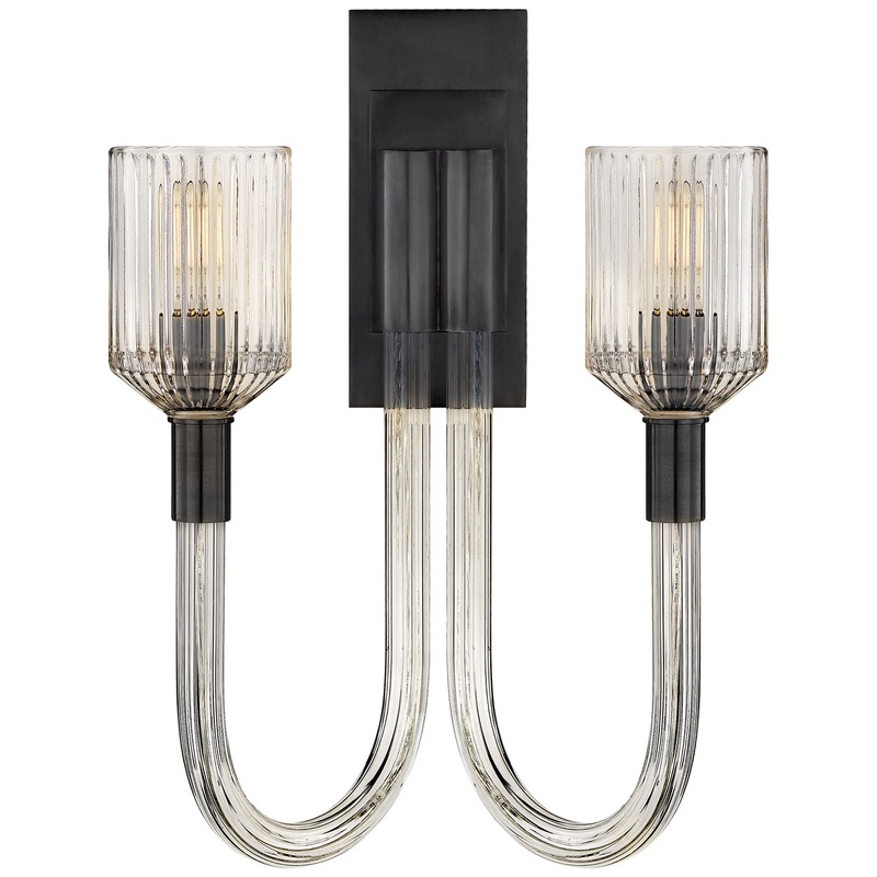 Two Light Wall Sconce from the Reverie Collection in Clear Ribbed Glass And Bronze Finish by Visual Comfort Signature