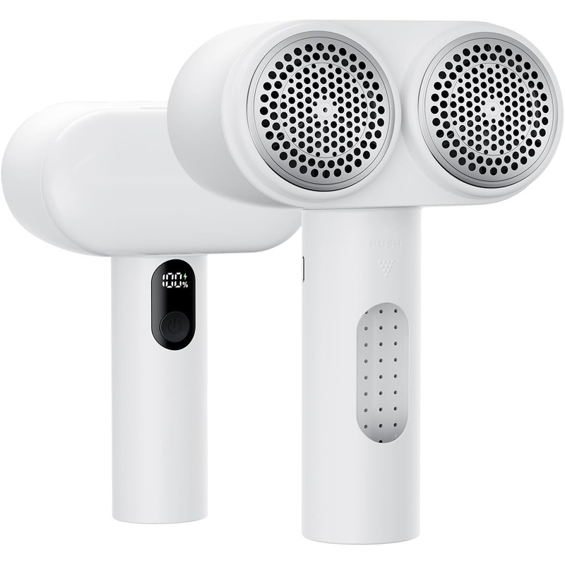 Dual-Head Electric Lint Remover – USB-C Rechargeable, LED Display, 3-Size Honeycomb Mesh(White)