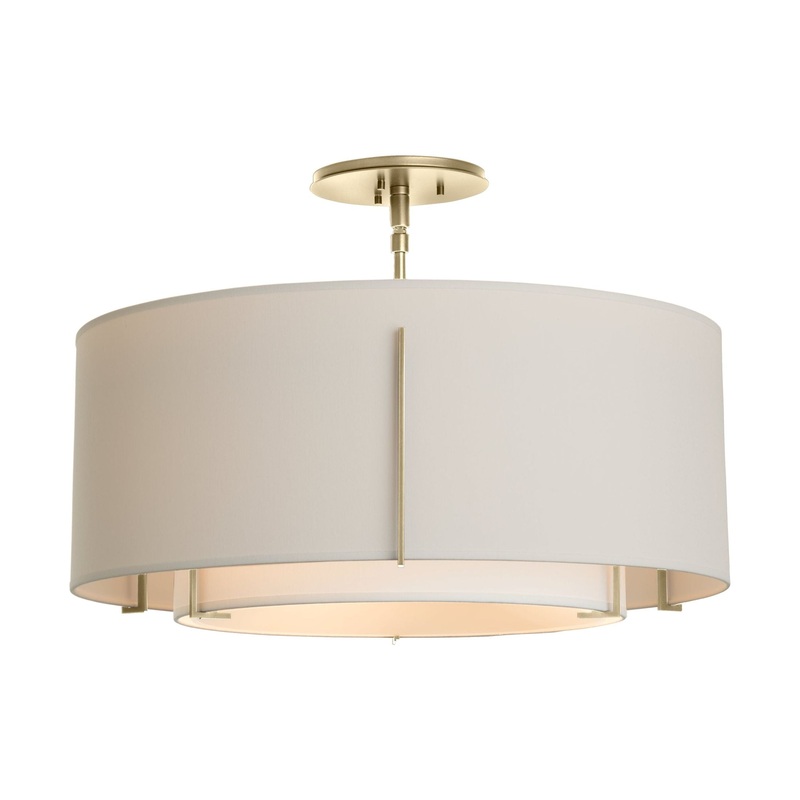 Exos Double Shade Semi-Flush Modern Brass Natural Anna Inner Shade & Flax Outer Shade