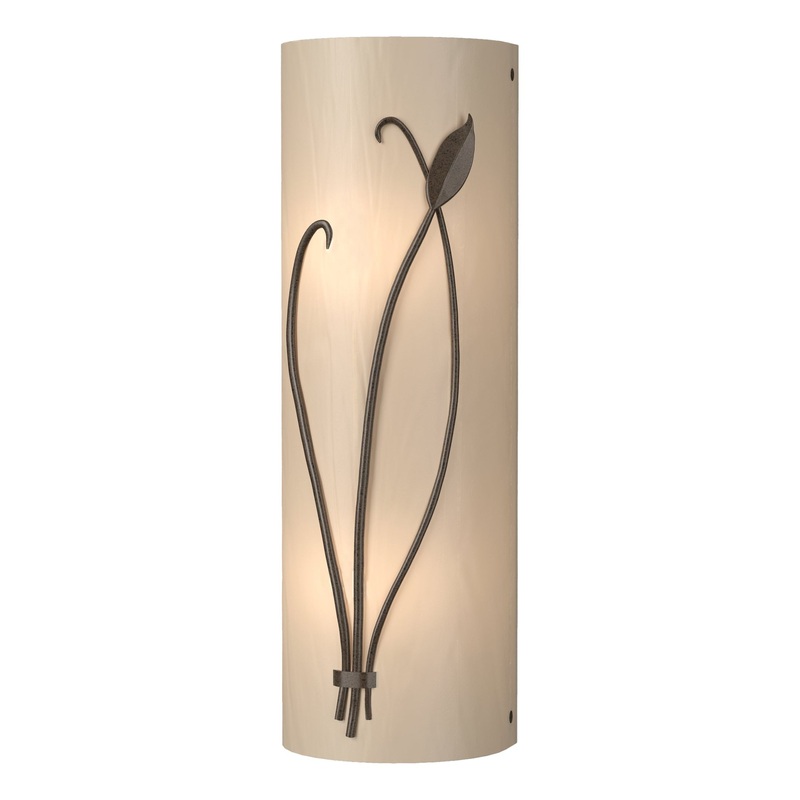 Forged Leaf and Stem Sconce Bronze White Art Glass (BB) Left