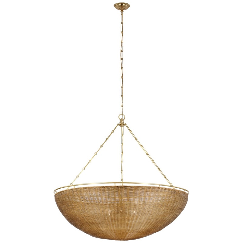 LED Chandelier from the Clovis Collection in Antique-Burnished Brass And Natural Wicker Finish by Visual Comfort Signature