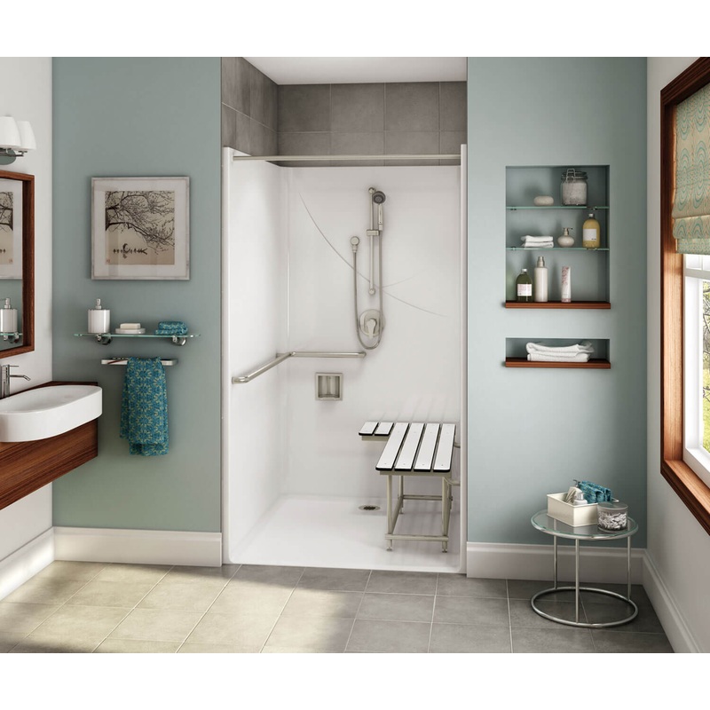 MAAX 106086-000-002-152 OPS-4248-RS California Title 24 Compliant AcrylX Alcove Center Drain One-Piece Shower in White