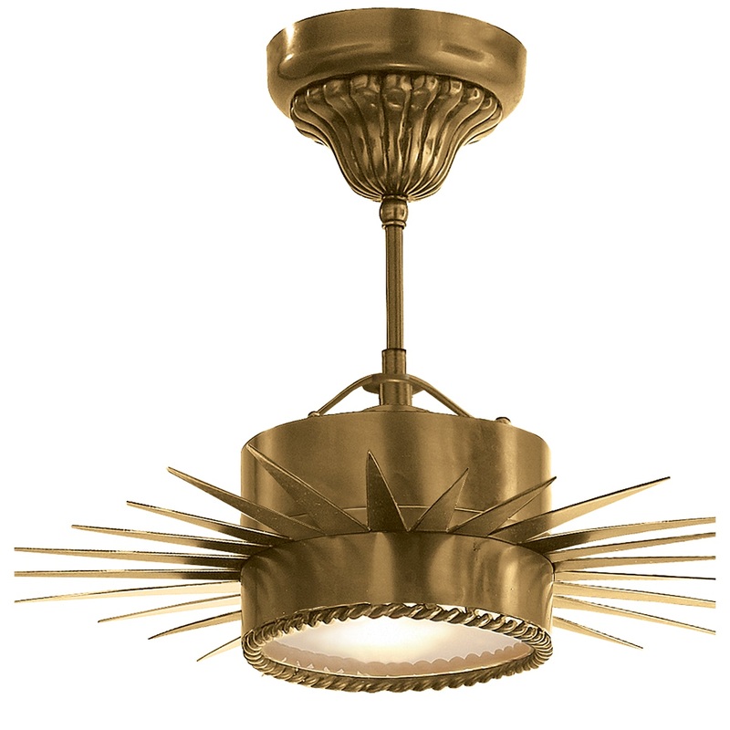 One Light Semi Flush Mount from the Soleil Collection in Hand-Rubbed Antique Brass Finish by Visual Comfort Signature