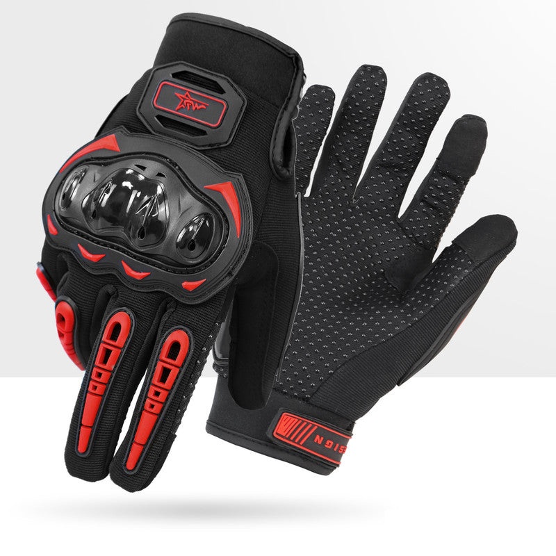 Size 2XL Red and Black Protective Motorcycle Riding Gloves – Hard Knuckle Armour & Touchscreen Fingertips