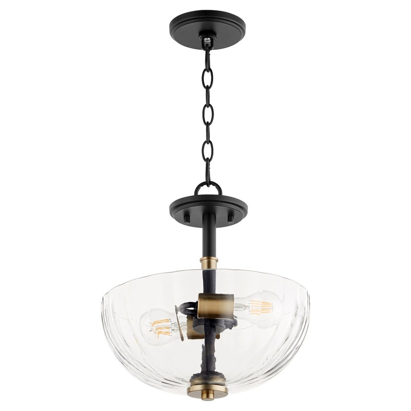 Two Light Dual Mount from the Monarch Collection in Textured Black w/ Aged Brass Finish by Quorum