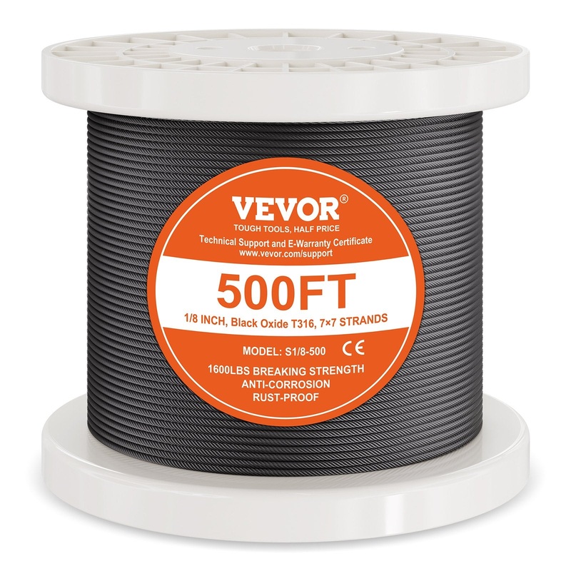 VEVOR T316 Stainless Steel Cable 3.18mm 7×7 Steel Wire Rope 152.4m Cable Railing