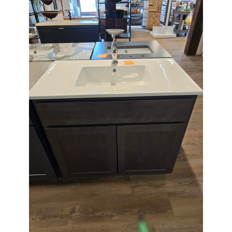 36″ Wolf Grey Vanity Set with Swiss Madison Porcelain Top and Pfister Chrome Faucet