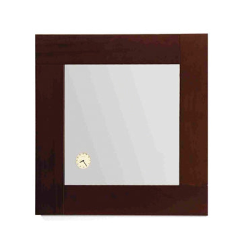 Antonio Miro Square Mirror with Iroko Wood Frame and Built-in Clock