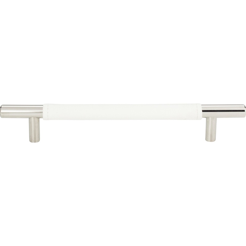Atlas Homewares Zanzibar White Leather Pull 6 5/16 Inch (c-c) Polished Chrome
