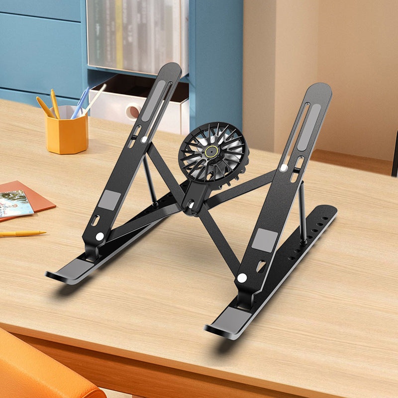 Black Adjustable Aluminum Laptop Stand with Detachable Cooling Fan – Portable Ergonomic Riser for Desk