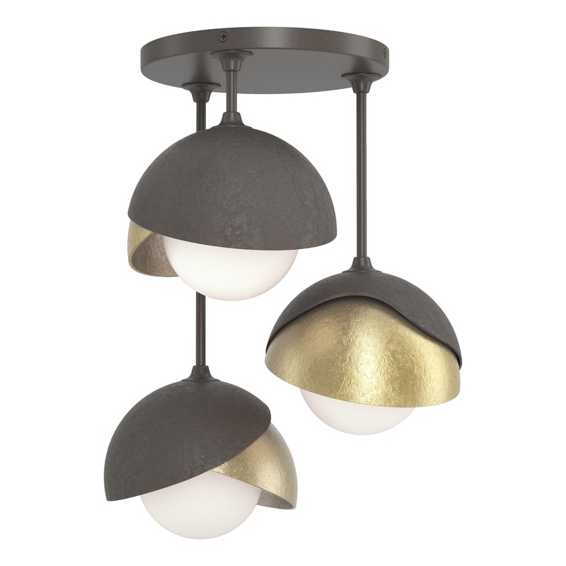 Brooklyn 3-Light Double Shade Semi-Flush Dark Smoke Modern Brass