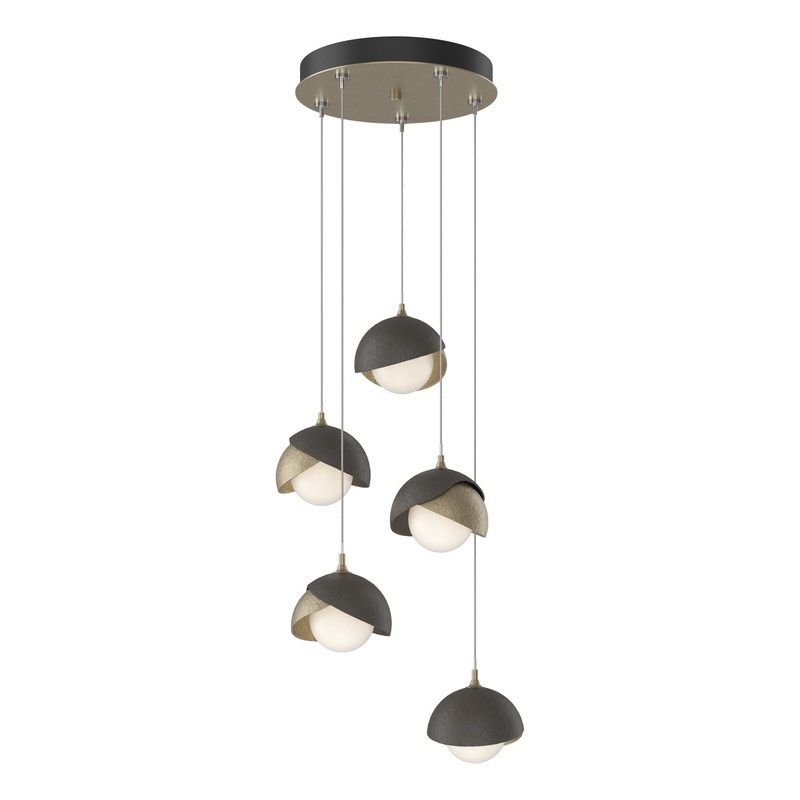 Brooklyn 5-Light Double Shade Pendant Soft Gold Dark Smoke