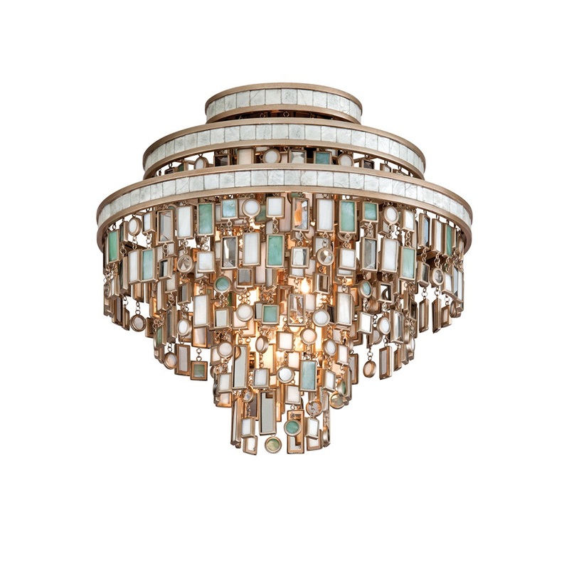 Corbett Lighting 142-33-CPL Dolcetti Three Light Semi Flush Mount Champagne Leaf