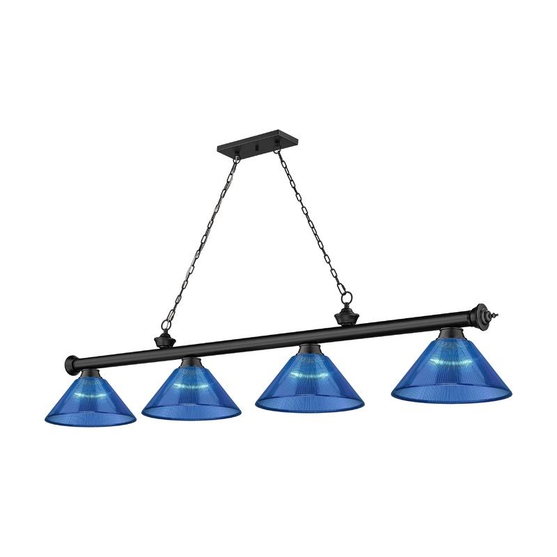 Cordon 4-Light Billiard Matte Black Cone Dark Blue Acrylic