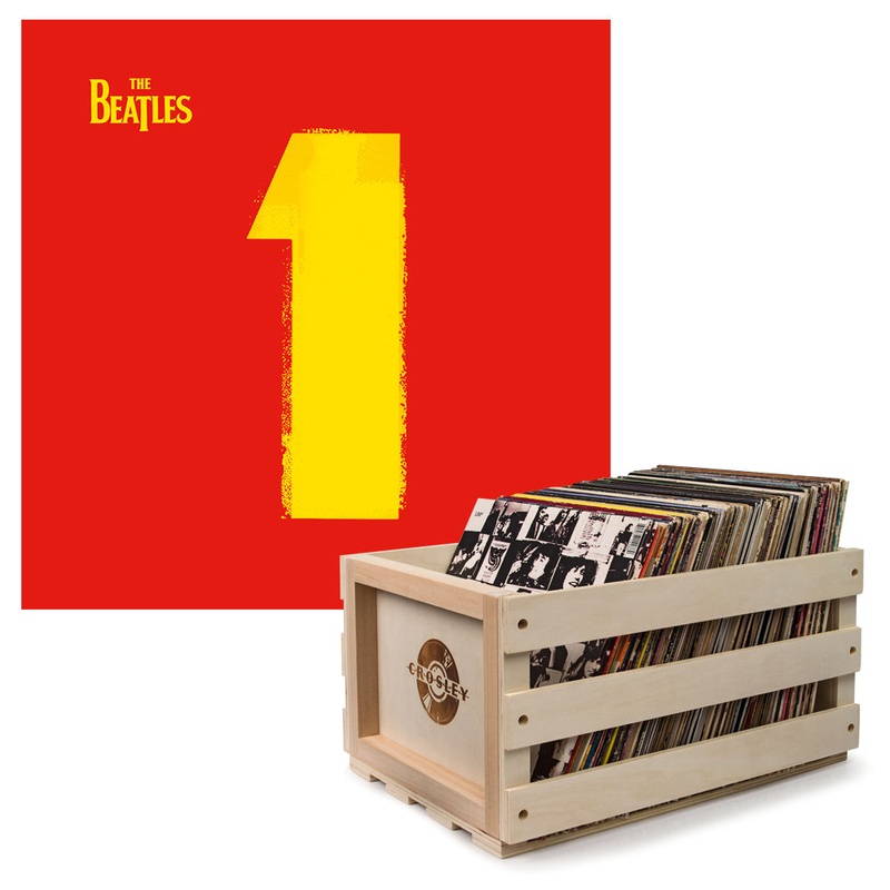 Crosley Record Storage Crate & The Beatles – 1 – Double Vinyl Album Bundle
