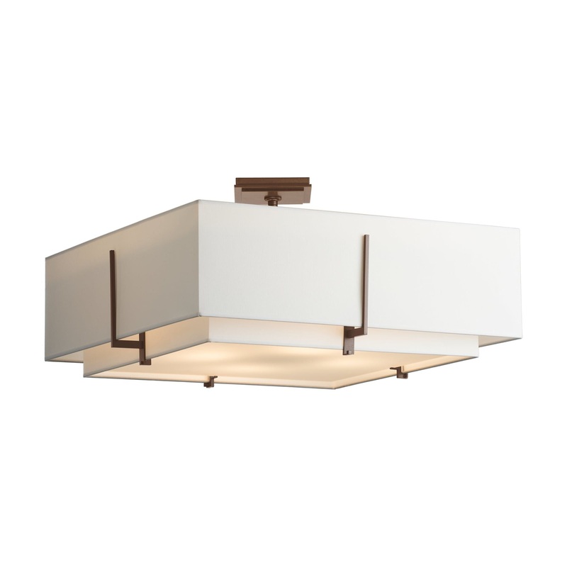 Exos Square Large Double Shade Semi-Flush Bronze Natural Anna Inner Shade & Natural Anna Outer Shade