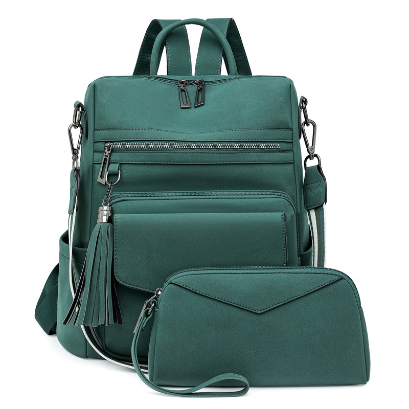 Green Women’s Retro PU Leather Backpack – Dual-Color Tassel Design, Winter High-End Style