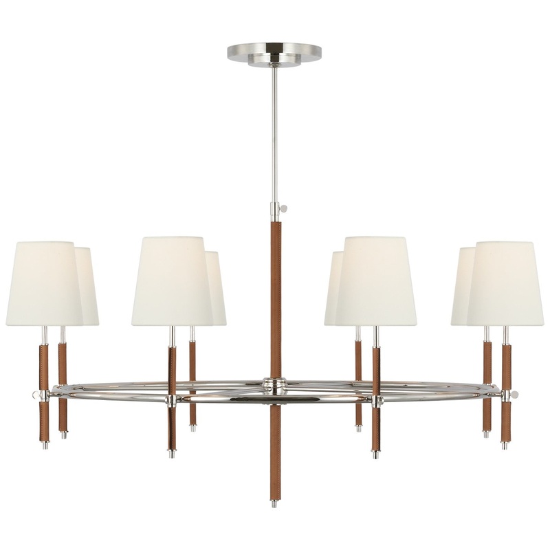 LED Chandelier from the Bryant Wrapped Collection in Polished Nickel and Natural Leather Finish by Visual Comfort Signature