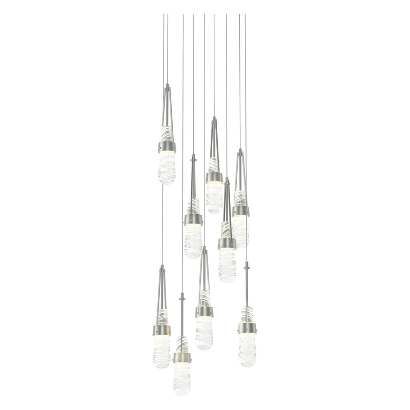 Link 9-Light Blown Glass Pendant Vintage Platinum Clear Glass with White Threading (YJ)