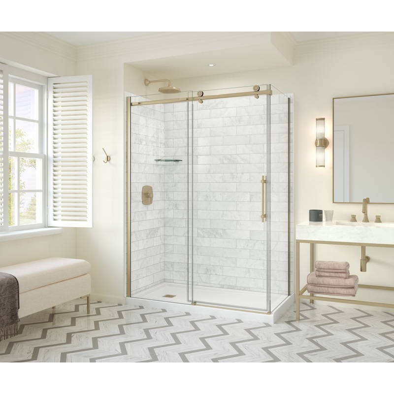 MAAX 107546-900-343-000 Odyssey SC 60″ x 32″ x 78″ 8mm Sliding Shower Door for Corner Installation with Clear glass in Brushed Gold