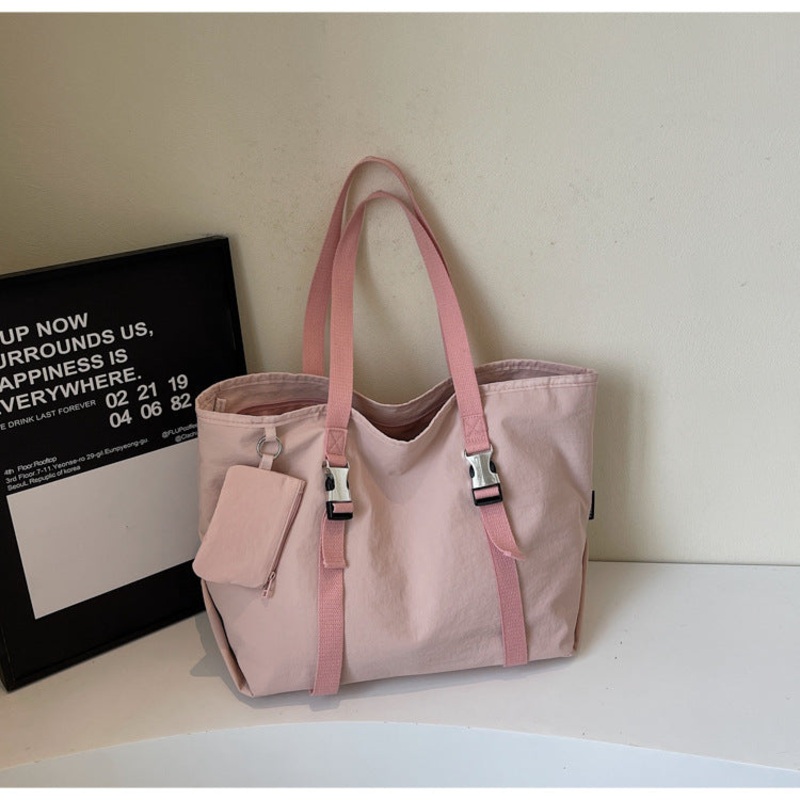 Pink Women’s Large Capacity Nylon Tote Bag – Stylish Casual Shoulder & Crossbody Bag with Detachable Pouch