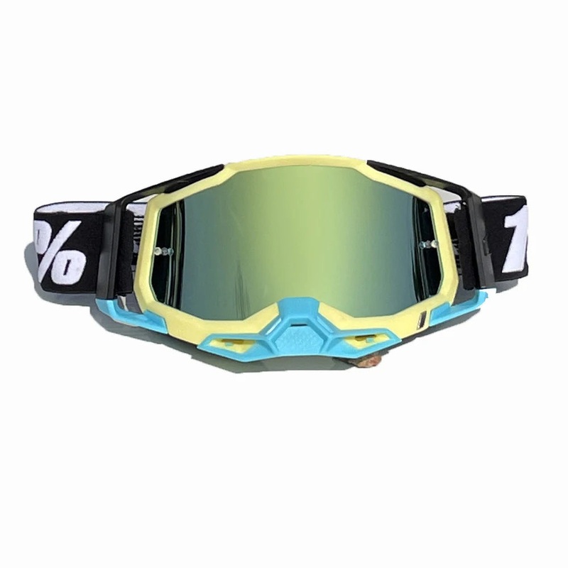 Pro Motocross Goggles – Windproof, UV400 Protection with TPU Frame & PC Lens, Adjustable Strap(Yellow frame,gold lens)