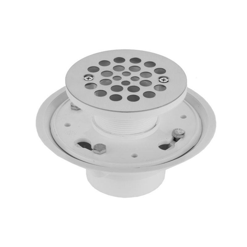 Shower Drain Complete Round 4-1/4 Inch Polished Chrome PVC/Stainless Steel for 2 or 3″ PVC