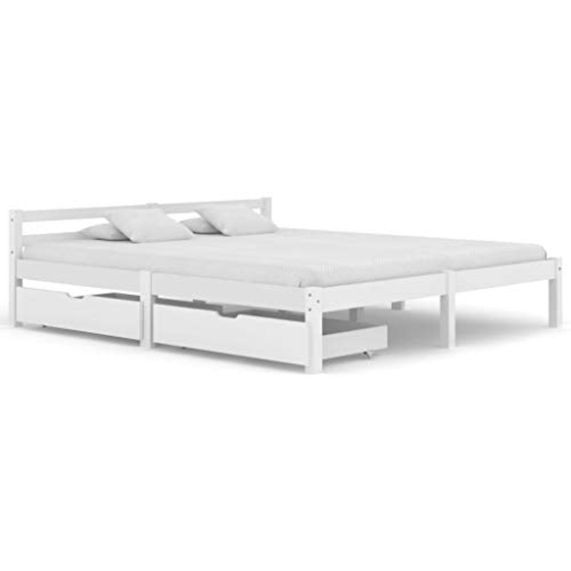 SKM Giroletto con 2 Cassetti Bianco in Massello di Pino 160×200 cm (31.59kg)