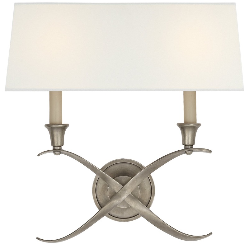 Two Light Wall Sconce from the Cross Bouillotte Collection in Antique Nickel Finish by Visual Comfort Signature