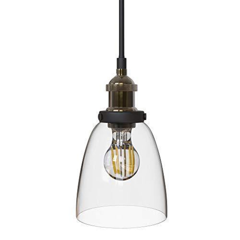 B.K.Licht Lampada a sospensione vintage in metallo e vetro, lampada da soffitto con attacco per lampadina E27 (non inclusa), lampadario stile industriale, plafoniera moderna per sala da pranzo IP20