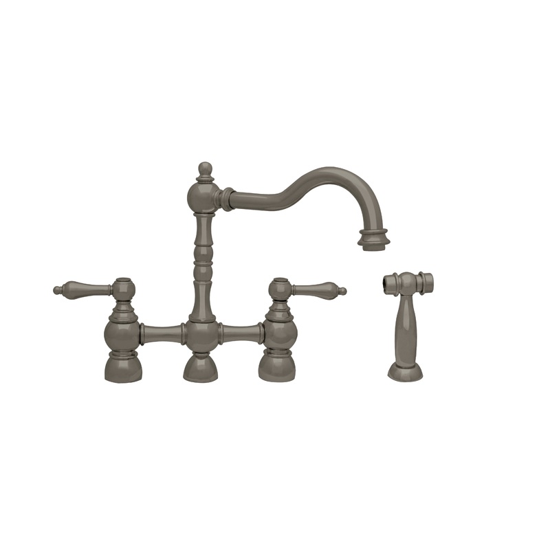 Englishhaus Bridge Faucet with Long Traditional Swivel Spout, Solid Lever Handles and Solid Brass Side Spray
