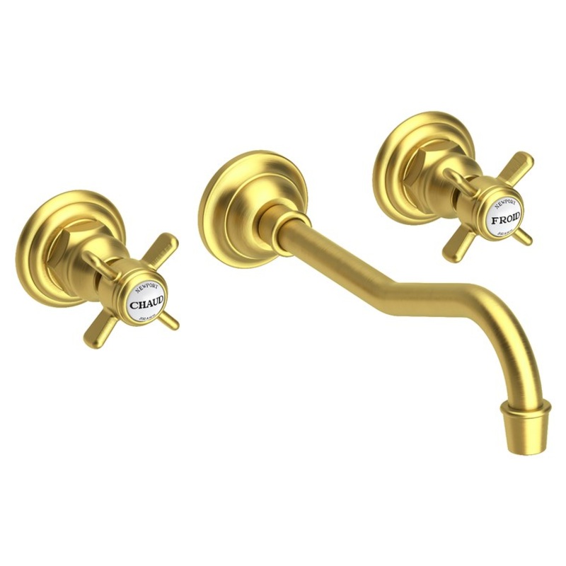 Fairfield Two Handle Wall-Mount Bathroom Faucet – Satin Brass
